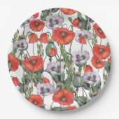 Assiettes En Carton Motif de Poppies rouges et violettes (Devant)