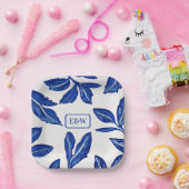 Assiettes En Carton Motif de poterie Feuille Bleue avec initiales appa (Fête)