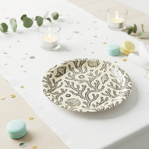 Assiettes En Carton motif de récif corallien vintage beige dessiné à l