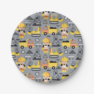 Assiettes En Carton Motif de remorqueur de camion de chantier