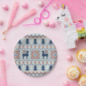 Assiettes En Carton Motif de rennes de Noël bleu brun (Fête)