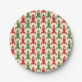 Assiettes En Carton Motif de Rockets rétro en Noël rouge et vert (Devant)