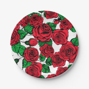 Assiettes En Carton Motif de roses rouges