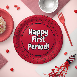 Assiettes En Carton Motif de serviette hygiénique rouge pour premières