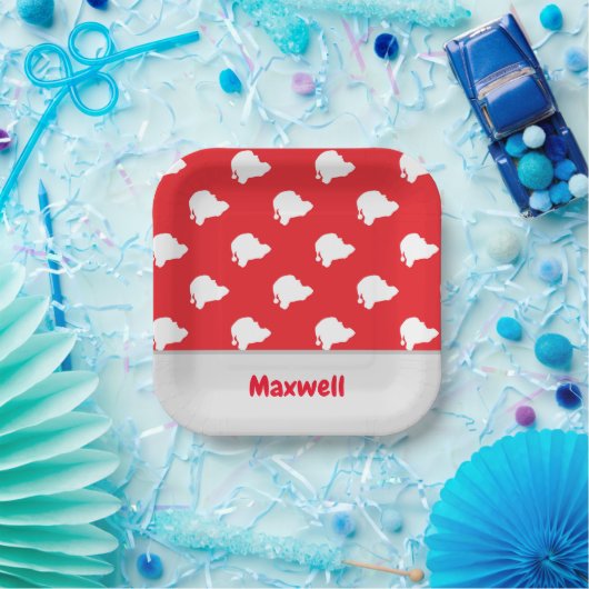 Assiettes En Carton Motif de silhouette du Père Noël en rouge (Fête)