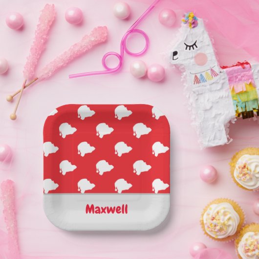 Assiettes En Carton Motif de silhouette du Père Noël en rouge (Fête)