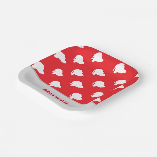 Assiettes En Carton Motif de silhouette du Père Noël en rouge (Angulaire)