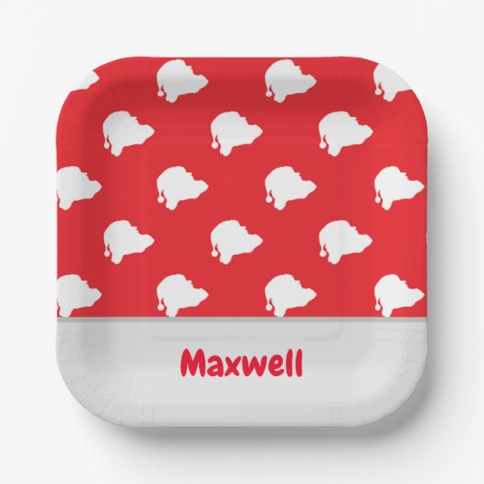 Assiettes En Carton Motif de silhouette du Père Noël en rouge (Recto)