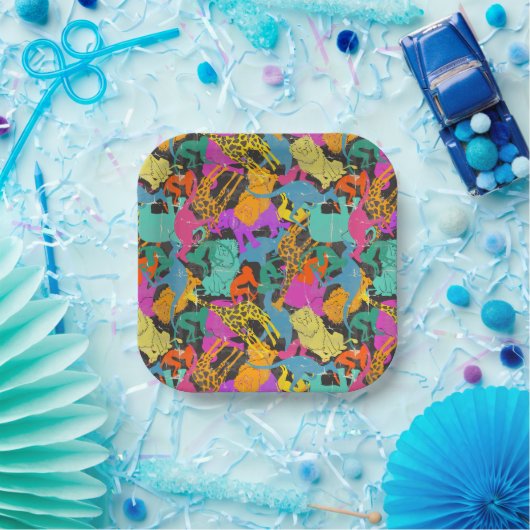 Assiettes En Carton Motif de silhouettes animales rétro (Fête)