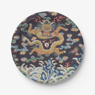 Assiettes En Carton Motif de soie orientale Dragon chinois vintage