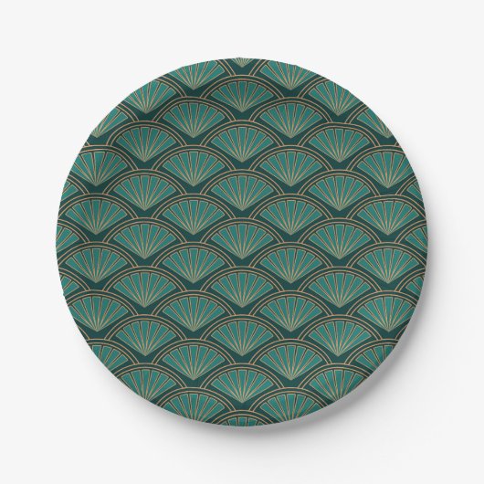 Assiettes En Carton Motif de style Art déco en vert turquoise (Devant)