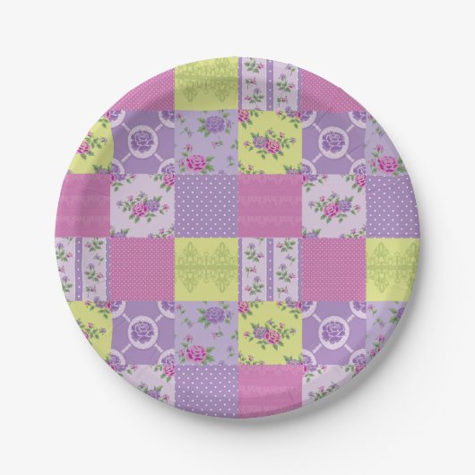 Assiettes En Carton Motif de surface composée Lavande et Jaune (Devant)