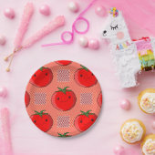 Assiettes En Carton Motif de tarte à la tomate rouge et rose (Fête)