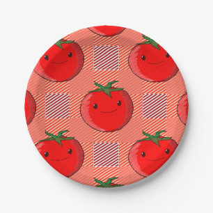 Assiettes En Carton Motif de tarte à la tomate rouge et rose