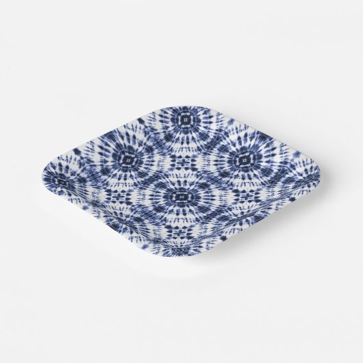 Assiettes En Carton Motif de teinture bleu foncé (Angulaire)