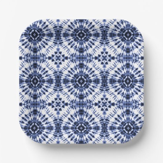 Assiettes En Carton Motif de teinture bleu foncé (Recto)