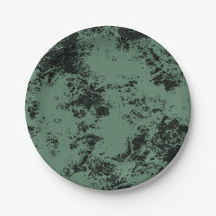 Assiettes En Carton Motif de texture marbre en noir et vert