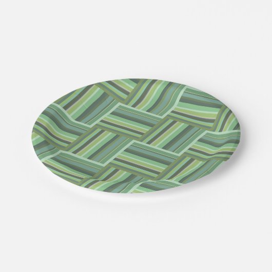 Assiettes En Carton Motif de tissage à rayures vert olive (Angle)