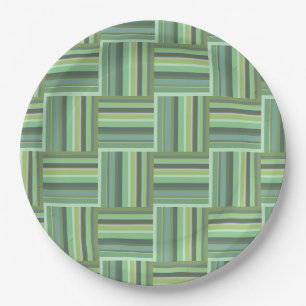 Assiettes En Carton Motif de tissage à rayures vert olive
