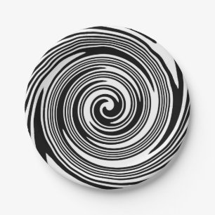 Assiettes En Carton Motif de tourbillonnement noir et blanc