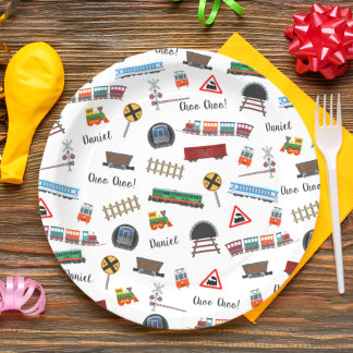 Assiettes En Carton Motif de train Nom du garçon Choo Choo Anniversair