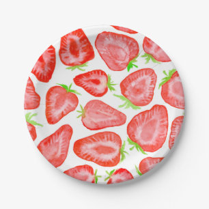Assiettes En Carton Motif de tranches de fraise d'aquarelle