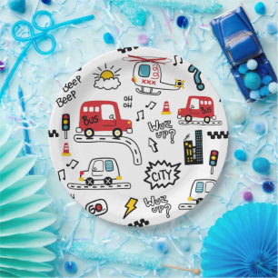 Assiettes En Carton Motif de transport ludique pour enfants