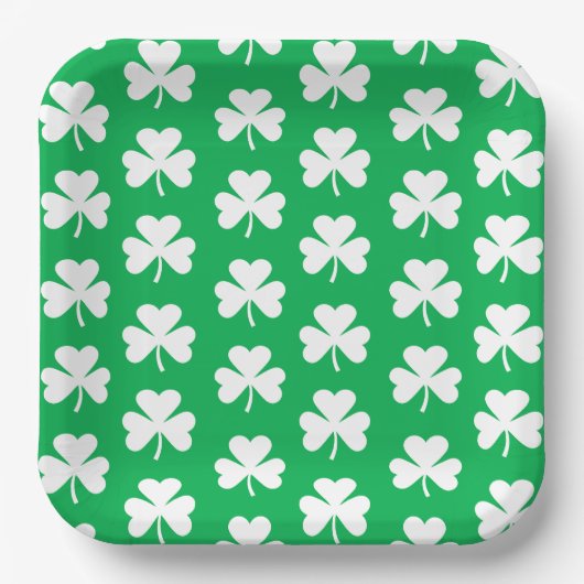 Assiettes En Carton Motif de trèfle vert et blanc (Recto)
