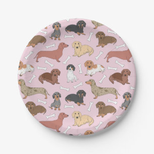 Assiettes En Carton motif de variété dachshund en rose