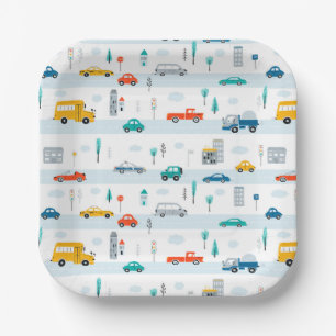 Assiettes En Carton Motif de véhicule routier migre