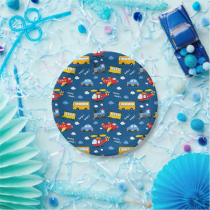 Assiettes En Carton Motif de véhicules de dessin animé mignon
