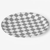 Assiettes En Carton Motif de vérification À damiers blanc gris cendré (Angle)
