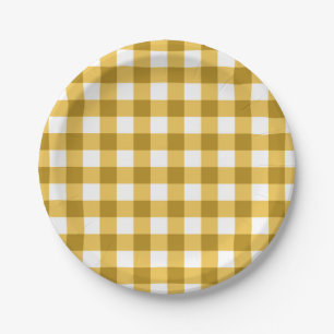 Assiettes En Carton Motif De Vérification En vichy Jaune Et Blanc