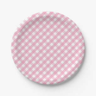 Assiettes En Carton Motif de vérification En vichy rose