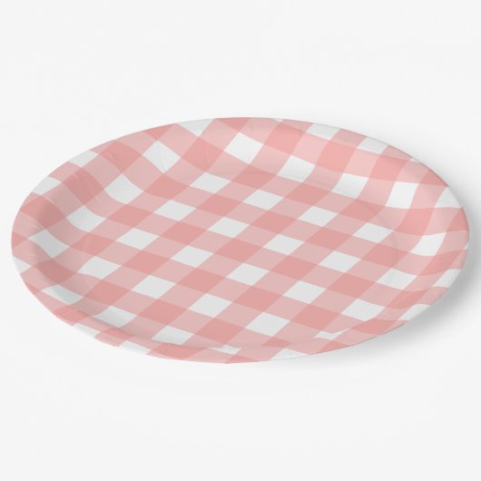 Assiettes En Carton Motif de vérification En vichy rose pâle (Angle)