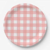 Assiettes En Carton Motif de vérification En vichy rose pâle (Devant)