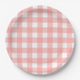 Assiettes En Carton Motif de vérification En vichy rose pâle