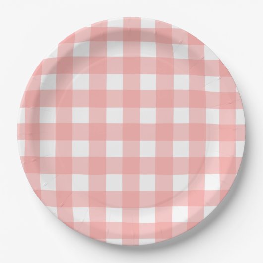 Assiettes En Carton Motif de vérification En vichy rose pâle (Devant)