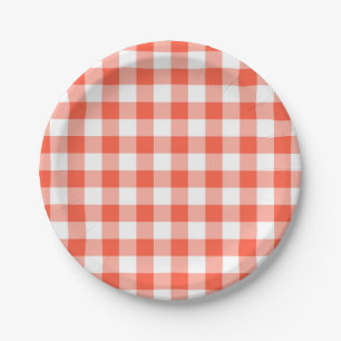 Assiettes En Carton Motif De Vérification Orange Et Blanc En vichy