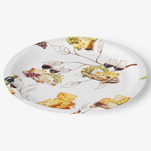 Assiettes En Carton Motif de vin aquarelle (Angle)