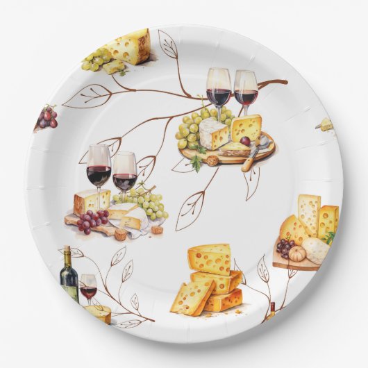 Assiettes En Carton Motif de vin aquarelle (Devant)