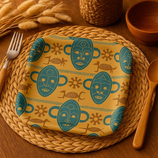 Assiettes En Carton Motif de visage ethnique africain Masque tribal