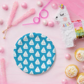 Assiettes En Carton Motif de voilier bleu clair (Fête)