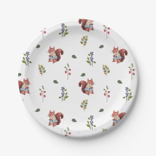 Assiettes En Carton Motif d'écureuil et de baies de forêt (Devant)