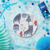 Assiettes En Carton Motif d'éléments de Noël gris bleu (Fête)