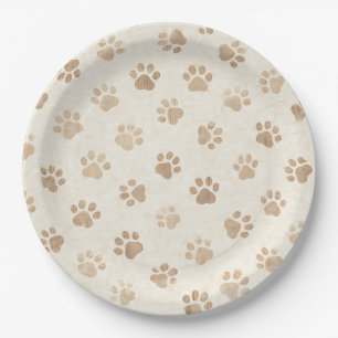 Assiettes En Carton Motif d'empreinte de patte à l'aquarelle rustique 