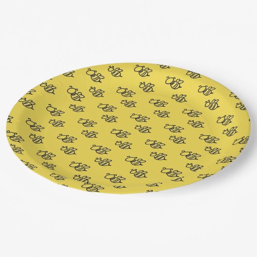 Assiettes En Carton Motif des abeilles d'été jaune (Angle)