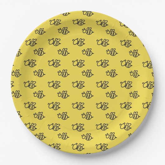 Assiettes En Carton Motif des abeilles d'été jaune (Devant)