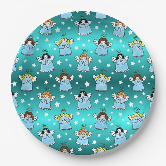 Assiettes En Carton Motif des anges célestes de Noël (Devant)