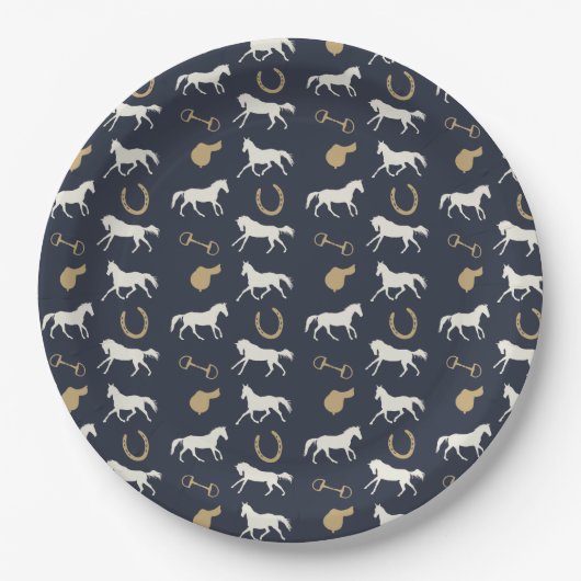 Assiettes En Carton Motif des chevaux anglais or et ivoire (Devant)